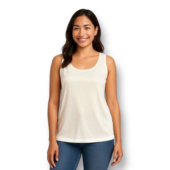 Talbots M Ivory Velvet Look Scoop Neck Sleeveless Blouse Soft Elegant Minimalist - Picture 1 of 9
